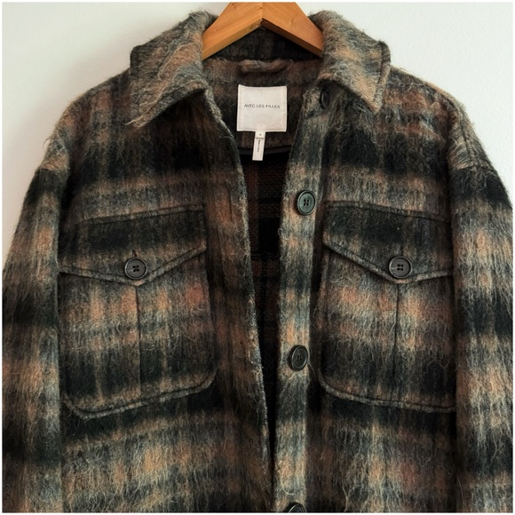 Avec Les Filles Longline Plaid Fuzzy Shacket S - Picture 6 of 16
